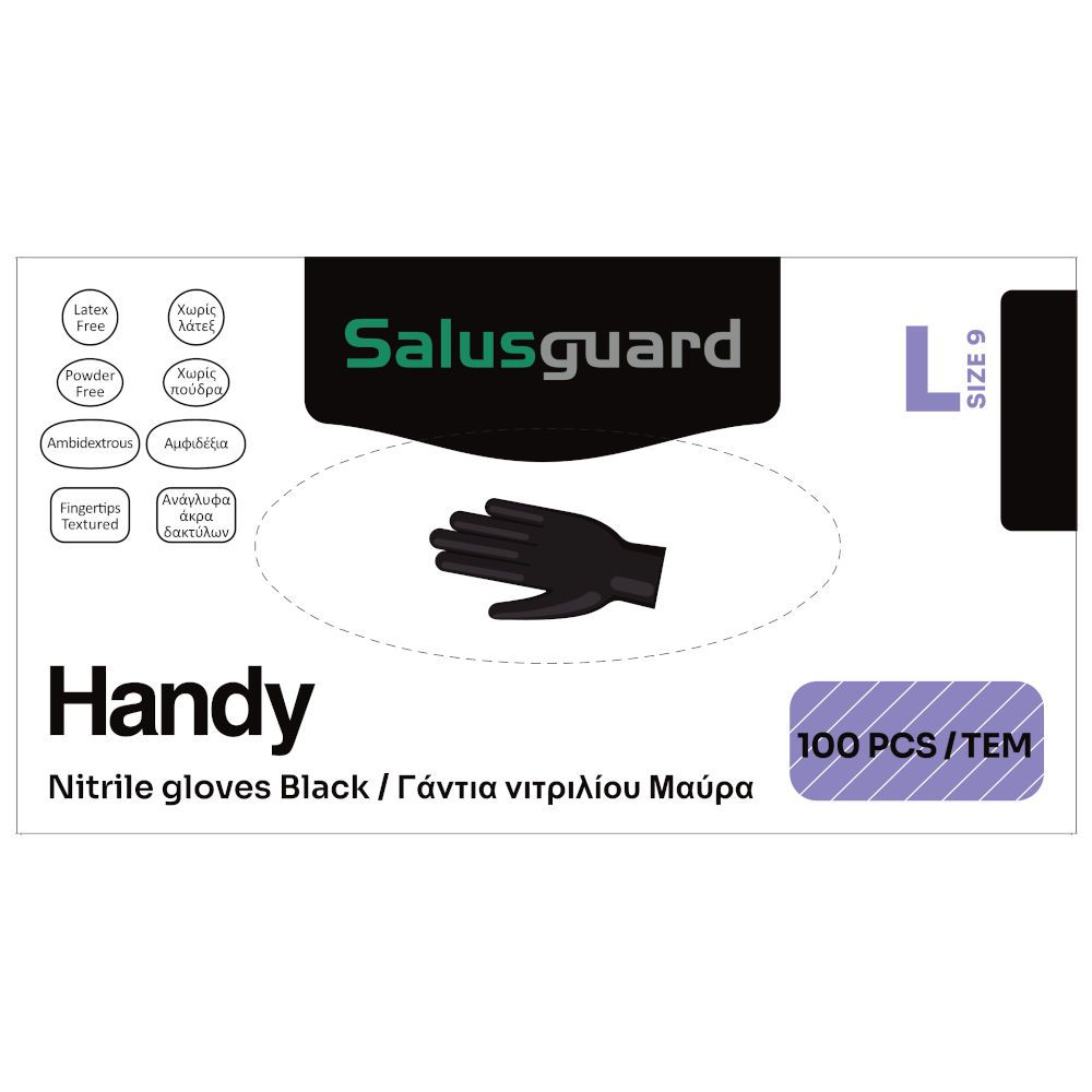 SALUSGUARD HANDY NITRILE GLOVES SIZE: L-LARGE 2432 BLACK 100 PCS