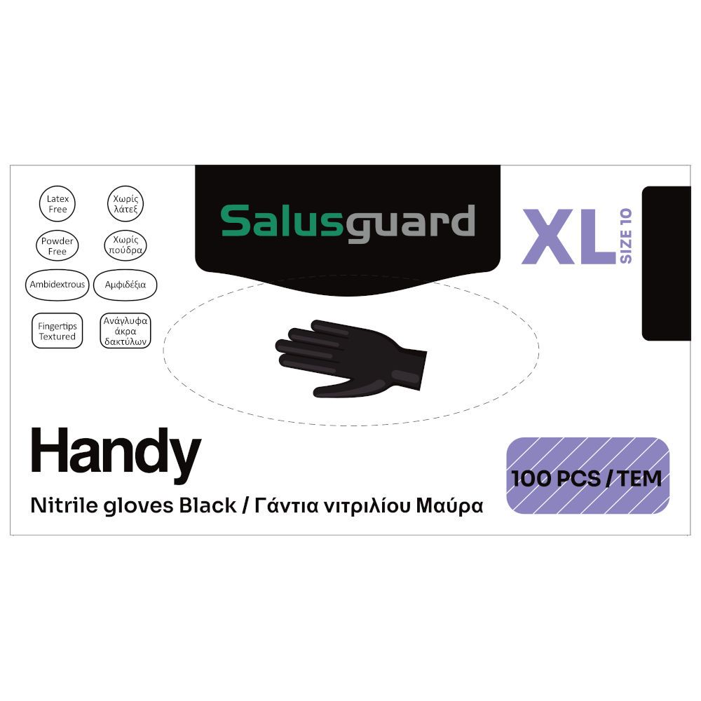 SALUSGUARD HANDY NITRILE GLOVES SIZE: XL-EXTRA LARGE 2432 BLACK 100 PCS