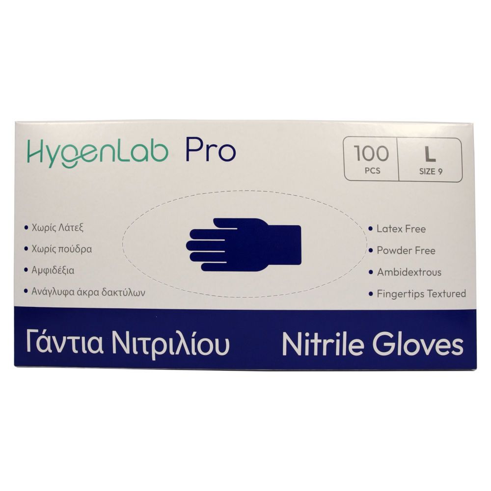 HYGENLAB PRO NITRILE GLOVES SIZE: L-LARGE 2435 BLUE 100 PCS